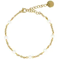 My Bendel - Goudkleurige Schakelarmband met Witte Parel - met Luxe Cadeauverpakking | Sieraden Voor Dames