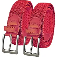 Landley Elastische Gevlochten Stretch Riemen Duopack - Voordeelset met 2 riemen - Dames en Heren - Rood - Lengte totaal 100 cm / Riemmaat 85