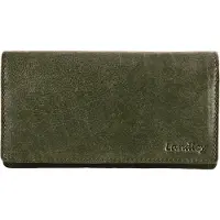 Landley Leren Dames Overslag Portemonnee - Gewassen Vintage Leer - Harmonica Rits Portemonnee - RFID - Vrouwen Portefeuille - Echt Leder - Olijfgroen