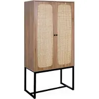 Sweeek Vintage wandkast 2 deuren houtdecor rotan en metaal 80cm Naturel
