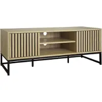 Sweeek - Tv-meubel met gegroefd houtdecor en zwart metalen onderstel, druksysteem l 120