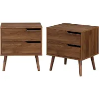 Sweeek Nachtkastje van walnoot gebeitst hout, 2 laden (set van 2) Walnoothouteffect