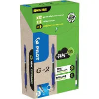 Pilot Gelpen G2-7, blauw, lijndikte 0,4 mm, documentbestendig, navulbaar, 70 % gerecycled kunststof, 12 stuks + 12 navullingen blauw