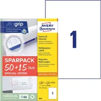 Avery Etiketten 6603 Klevend A4 Wit 21 x 29,7 cm 65 Vellen à 1 Etiket