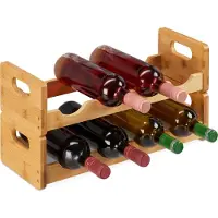 Relaxdays wijnrek - bamboe - 8 flessen - ruimtebesparend - 24 x 47 x 18 cm - natuur