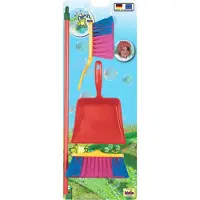 Klein Toys Pure Fresh veegset - bezem, handveger en blik - 55 cm lange steel - rood geel blauw