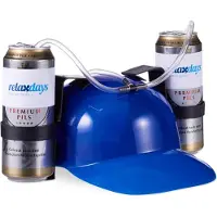 Relaxdays feest drinkhelm - voor 2 blikjes - met slang - voetbal & carnaval - feestartikel - blauw