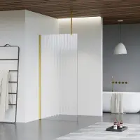 FortiFura Galeria inloopdouche - 90x200cm - ribbelglas - plafondarm - Geborsteld Messing PVD (Goud) SW797951/SW797910/SW804543