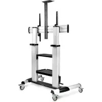 StarTech.com Verrijdbare TV Standaard op Wielen voor 60-100inch Flat Screens tot 100kg, In Hoogte Verstelbaar via Krukas, Mobiele Televisie Standaard/Trolley