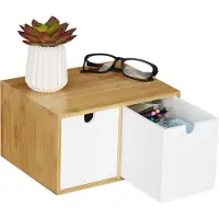 Relaxdays ladeblok bureau - 2 lades - bamboe - MDF - 14,5 x 24,5 x 20 cm - wit
