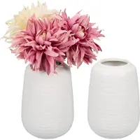 Relaxdays keramische vaas - set van 2 - 15 x 10 cm - ronde bloemenvaas - wit