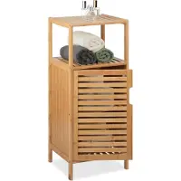 Relaxdays badkamerkast bamboe - met deur - 2 planken - 87 x 36,5 x 33 cm - smal - opbergkast