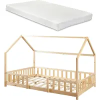 En.casa Kinderbed Sisimiut met uitvalbeveiliging en matras 120x200 houtkleurig