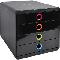 Exacompta Ladebox POP-BOX zwart/harlekijn, 4 gesloten laden, A4/A4+/24x32 cm, geruisloos, veiligheidsstop