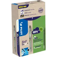 Pilot Drukbalpen Bottle 2 Pen Ecoball, lijndikte 0,6 mm, document-proof, navulbaar, 86 % gerecycled materiaal, zwart, 10 stuks + 10 navullingen zwart