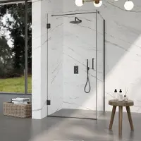 FortiFura Galeria Douchecabine - 100x80x200cm - scharnieren - deurgreep - stabilisatiestang - vlak - helder veiligheidsglas - Geborsteld gunmetal PVD (Antraciet) SW1122549/SW1122563/SW797907/SW797914