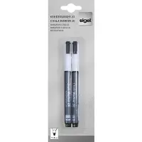 Sigel krijtmarker, ronde punt, lijndikte 1-2 mm, droog en nat uitwisbaar, schrijfkleur wit, 2 stuks
