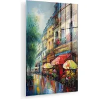 MuchoWow Glasschilderij 120x180 cm - Schilderij acrylglas - Straat - Olieverf - Kleurrijk - Stad - Foto op glas - Muurdecoratie woonkamer - Wanddecoratie slaapkamer - Schilderijen