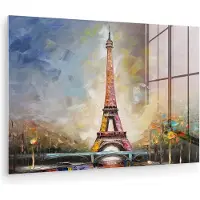 MuchoWow Glasschilderij 180x120 cm - Schilderij acrylglas - Eiffeltoren - Schilderij - Olieverf - Parijs - Foto op glas - Muurdecoratie woonkamer - Wanddecoratie slaapkamer - Schilderijen