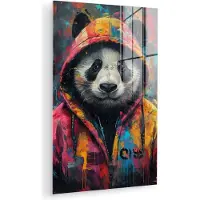 MuchoWow Glasschilderij 120x180 cm - Schilderij acrylglas - Graffiti - Panda - Jas - Kleurrijk - Street art - Foto op glas - Muurdecoratie woonkamer - Wanddecoratie slaapkamer - Schilderijen