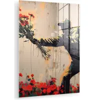 MuchoWow Glasschilderij 120x160 cm - Schilderij acrylglas - Street art - Man - Bloemen - Graffiti - Banksy Style - Foto op glas - Muurdecoratie woonkamer - Wanddecoratie slaapkamer - Schilderijen