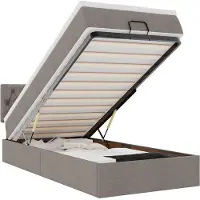 vidaXL Bed poef met matras en LED's 90x200 cm stof taupe