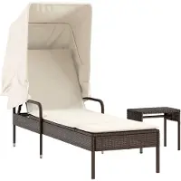 vidaXL Ligbed met luifel poly rattan bruin