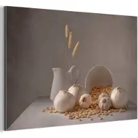 MuchoWow Aluminium schilderij 180x120 cm - Wanddecoratie metaal - Uien - Stilleven - Wit - Beige - Metalen muurdecoratie woonkamer - Decoratie industrieel - Foto op dibond - Industriële accessoires slaapkamer