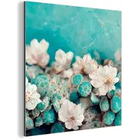MuchoWow Aluminium schilderij 90x90 cm - Wanddecoratie metaal - Bloemen - Blauw - Natuur - Wit - Metalen muurdecoratie woonkamer - Decoratie industrieel - Foto op dibond - Industriële accessoires slaapkamer