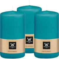 Wiedemann Cilinderkaars/stompkaars - 3x - turquoise - 12 x 6 cm - 33 branduren - zuilkaarsen