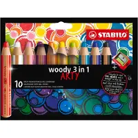 Stabilo woody 3 in 1 - Multi Talent Kleurpotloden - ARTY - Etui Met 10 Kleuren & Puntenslijper