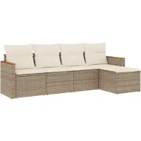 vidaXL 5-delige Loungeset met kussens poly rattan beige
