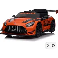 Vrooomy Mercedes-Benz AMG GT3 12V Elektrische Kinderauto 1 tot 6 jaar – Officieel Gelicentieerd Accuvoertuig met Afstandsbediening – Luxe Raceauto met Lederen Zitje, Bluetooth & EVA-Banden – Oranje
