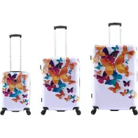 Saxoline Harde Kofferset 3-Delig / Reiskofferset / Trolleyset - Butterfly Fun Print - Bedrukt / Set