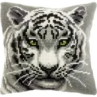 Kanex - Borduurpakket Kussen - Witte Tijger - Geprint stramien - 4.5 count - Voor volwassenen - 9531