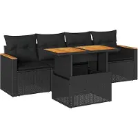 vidaXL 5-delige Loungeset met kussens poly rattan acacia zwart