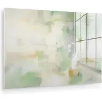 MuchoWow Glasschilderij 90x60 cm - Schilderij acrylglas - Abstract - Kunst - Wit - Groen - Modern - Foto op glas - Muurdecoratie woonkamer - Wanddecoratie slaapkamer - Schilderijen