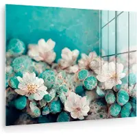 MuchoWow Glasschilderij 160x120 cm - Schilderij acrylglas - Bloemen - Blauw - Natuur - Wit - Foto op glas - Muurdecoratie woonkamer - Wanddecoratie slaapkamer - Schilderijen