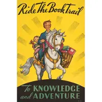 Karo-art Poster - Ride the book trail, vintage boeken advertentie, Premium print, stevig verpakt