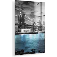 MuchoWow Glasschilderij 120x180 cm - Schilderij acrylglas - New York - Skyline - Stad - Blauw - Foto op glas - Muurdecoratie woonkamer - Wanddecoratie slaapkamer - Schilderijen