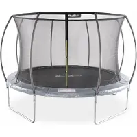 Sweeek Trampoline rond Ø 370cm grijs met veiligheidsnet aan binnenzijde - Saturne Inner – Nieuw model - trampoline voor tuin 3,7m 370 cm | Kwaliteit PRO. | EU Normen.