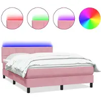 vidaXL Boxspring met matras en LED fluweel roze 160x220 cm