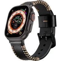 Strap-it Stitched echt leren band - geschikt voor Apple Watch (Series 12/11/10), (Ultra 4/3/2/1), (SE 3/2/1), (Series 9/8/7/6/5/4) - 44/45/46/49mm - iWatch bandje leer (zwart)