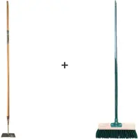 Synx Tools Rechte Schoffel 18cm + Buitenbezem groen - 160cm Steel met Hilt - Bezem met Steel 117cm - Schoffel