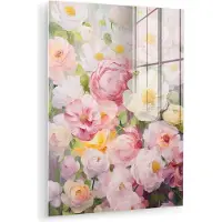 MuchoWow Glasschilderij 120x160 cm - Schilderij acrylglas - Bloemen - Roze - Botanisch - Kunst - Acrylverf - Foto op glas - Muurdecoratie woonkamer - Wanddecoratie slaapkamer - Schilderijen