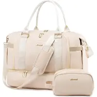 OEM Sporttas, reistas voor dames, weekendtas, reistas met toilettas, schoenenvak en nat vak, waterdichte gymtas, overnight bag, handbagagetas voor sport, reizen, vliegtuig, beige, Utility