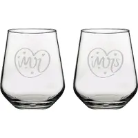 Pasabahce Gegraveerde set drinkglazen 42,5cl Mr. In hartje - Mrs. In hartje