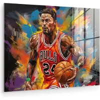 MuchoWow Glasschilderij 160x120 cm - Schilderij acrylglas - Basketbal - Verf - Kleuren - Rood - Foto op glas - Muurdecoratie woonkamer - Wanddecoratie slaapkamer - Schilderijen