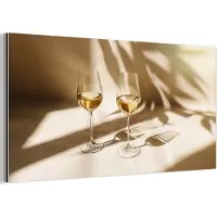 MuchoWow Aluminium schilderij 40x20 cm - Wanddecoratie metaal - Wijn - Wijnglazen - Wit - Metalen muurdecoratie woonkamer - Decoratie industrieel - Foto op dibond - Industriële accessoires slaapkamer