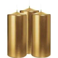 Wiedemann Cilinderkaars/stompkaars - 3x - metallic goud - 15 x 7 cm - 63 branduren - zuilkaarsen